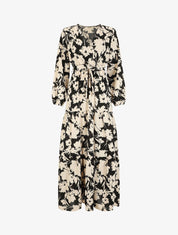 Robe longue imprimé fleurs abstraites - Noir/beige - 4