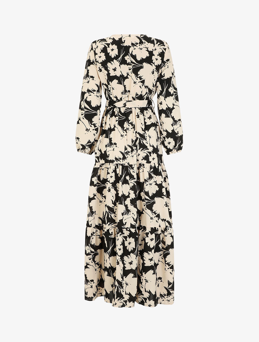 Robe longue imprimé fleurs abstraites - Noir/beige - 2