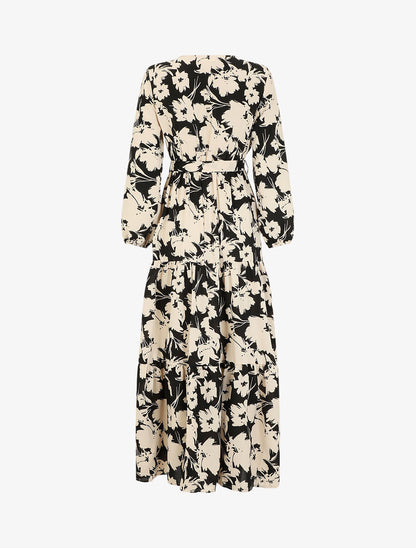 Robe longue imprimé fleurs abstraites - Noir/beige - 2