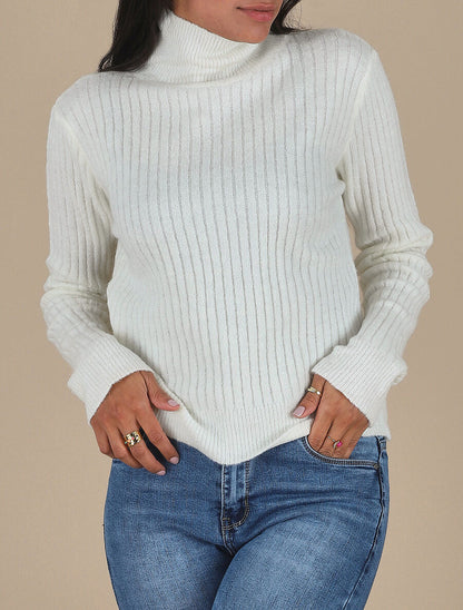Pull en laine mélangée à col roulé - Blanc - 4