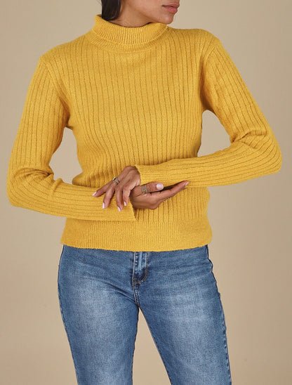 Pull en laine mélangée à col roulé - Jaune moutarde - 4