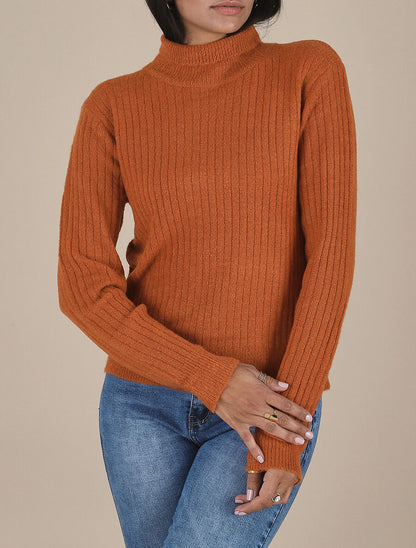 Pull en laine mélangée à col roulé - Terre de sienne - 4