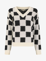 Pull en laine mélangée à motif graphique - Blanc - 1