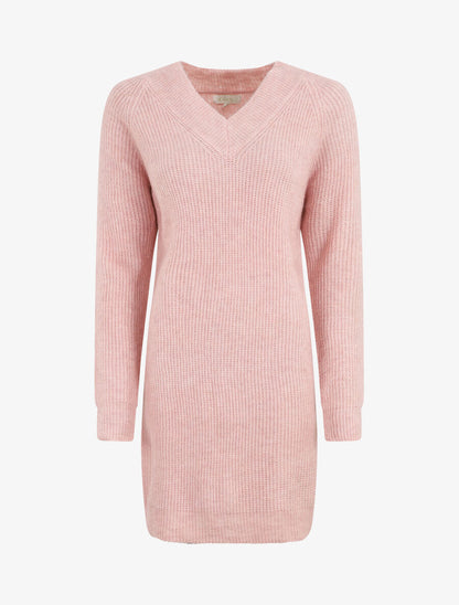 Robe pull à col en V - Rose - 1