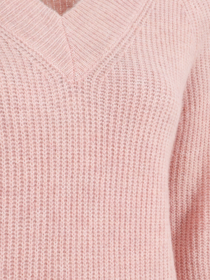 Robe pull à col en V - Rose - 3