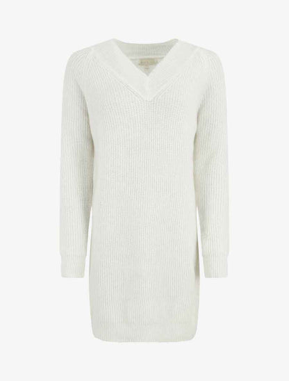 Robe pull à col en V - Blanc - 4