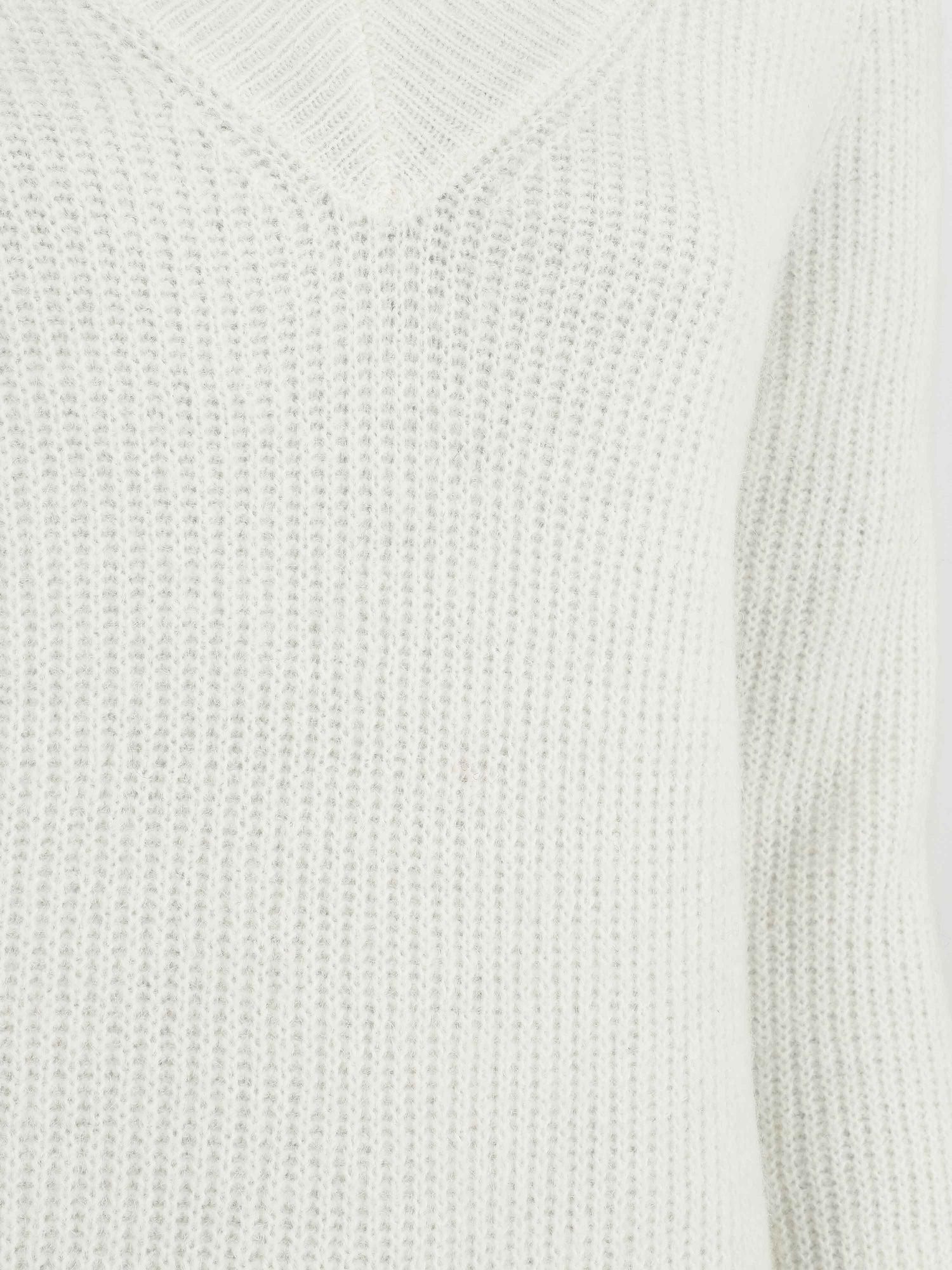 Robe pull à col en V - Blanc - 3