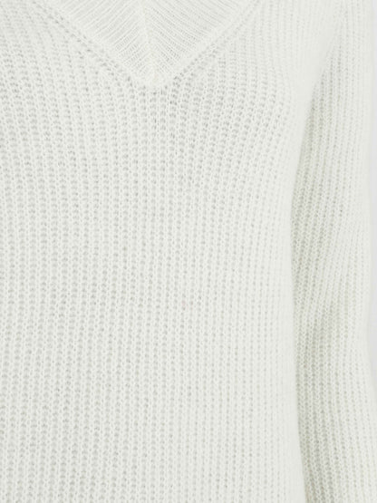 Robe pull à col en V - Blanc - 3