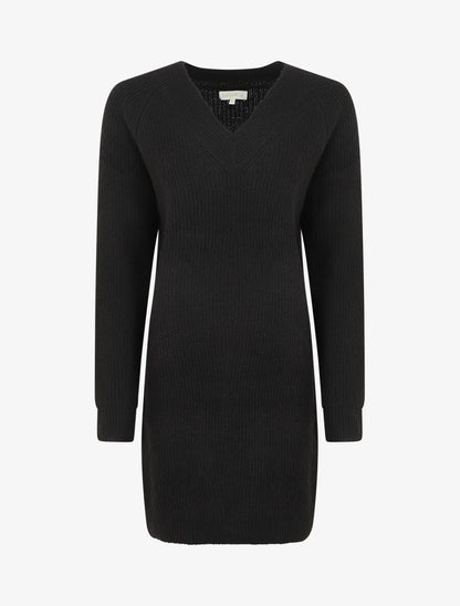 Robe pull à col en V - Noir - 1