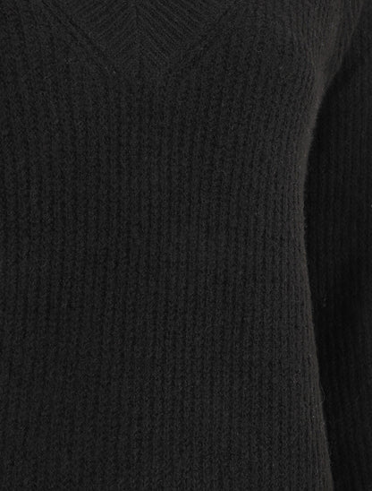 Robe pull à col en V - Noir - 3