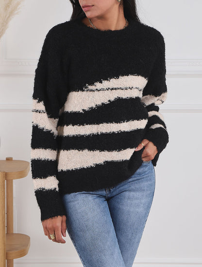 Pull duveteux à motif rayures - Noir - 4