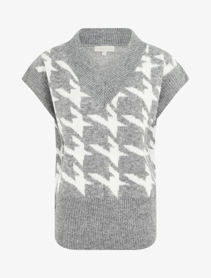Pull sans manches à motif pied de poule - Gris - 5