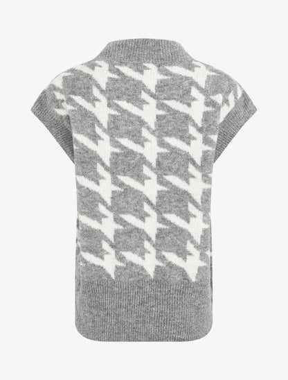 Pull sans manches à motif pied de poule - Gris - 2