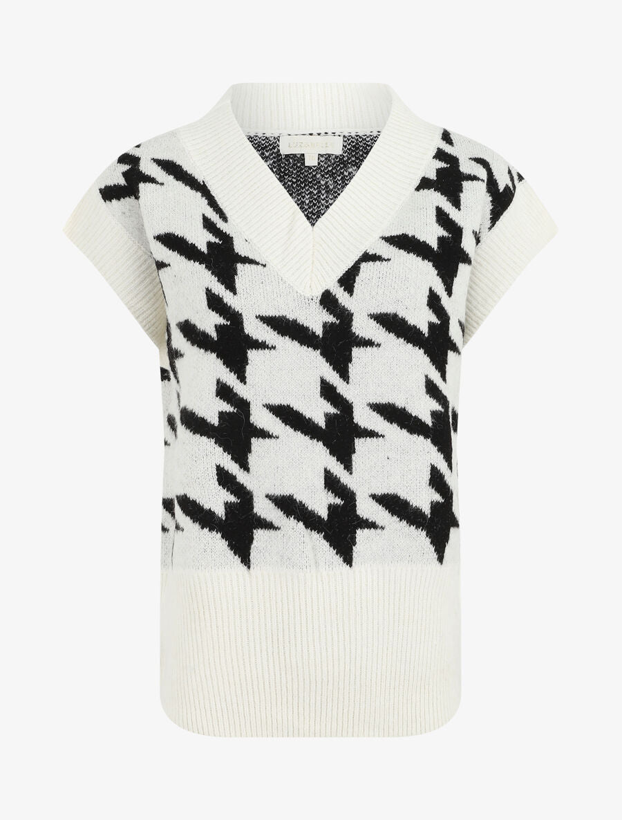 Pull sans manches à motif pied de poule - Blanc - 1