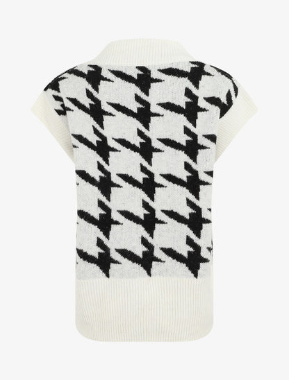 Pull sans manches à motif pied de poule - Blanc - 2
