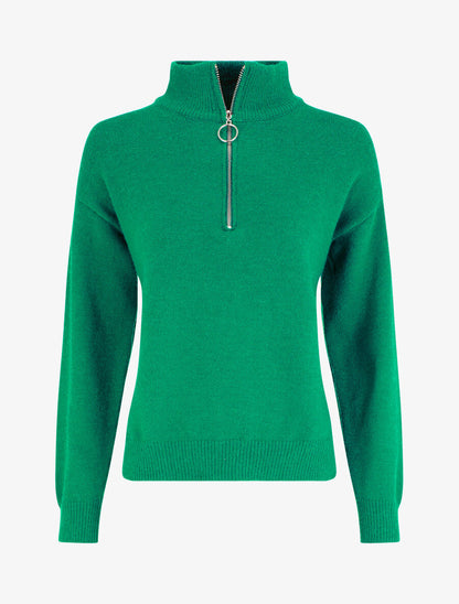 Pull uni à col montant zippé - Vert - 5