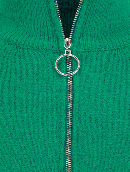 Pull uni à col montant zippé - Vert - 3