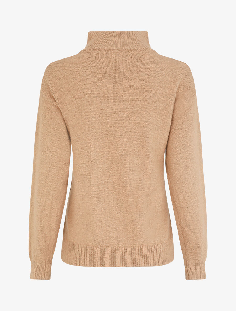 Pull uni à col montant zippé - Camel - 2