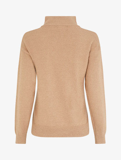 Pull uni à col montant zippé - Camel - 2