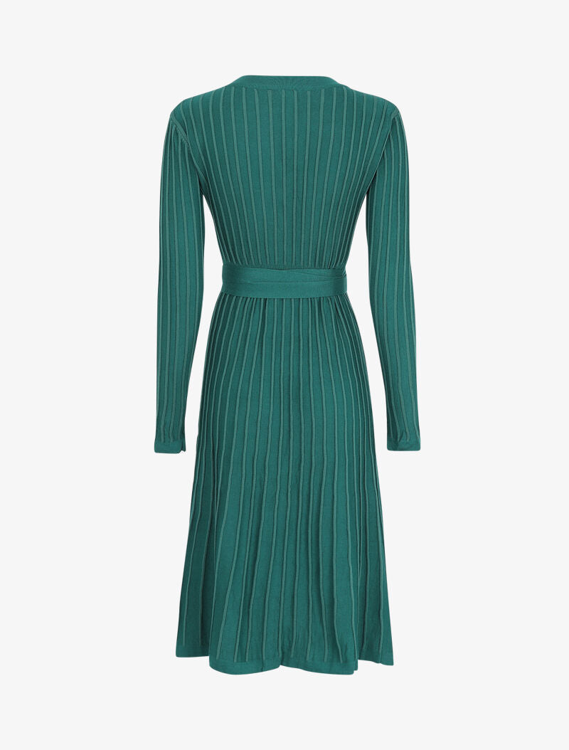 Robe pull côtelée coupe patineuse - Vert sapin - 2