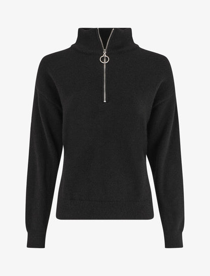 Pull uni à col montant zippé - Noir - 1