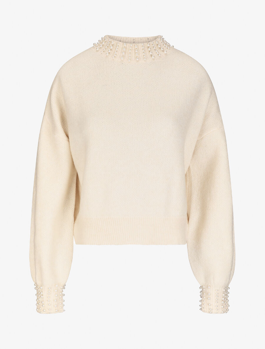 Pull col à perles - Beige - 5