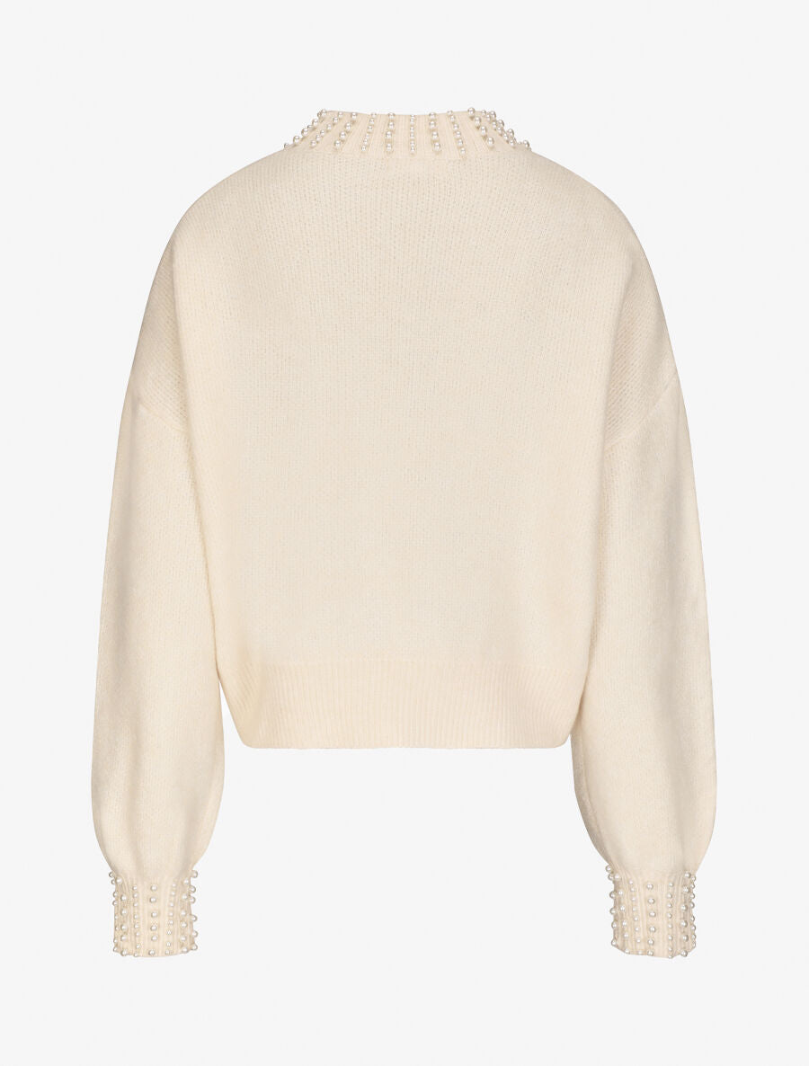 Pull col à perles - Beige - 2