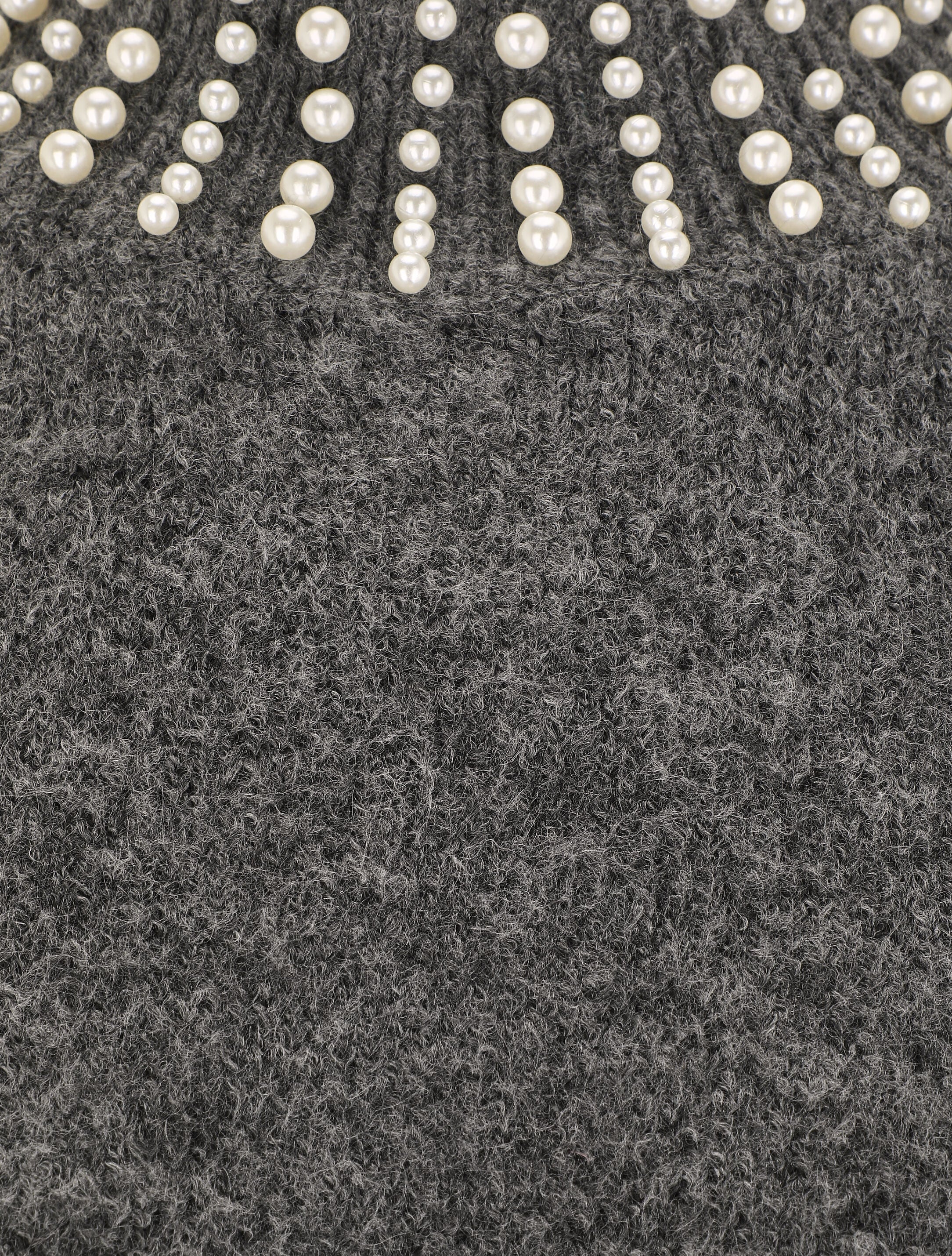 Pull col à perles - Gris - 3
