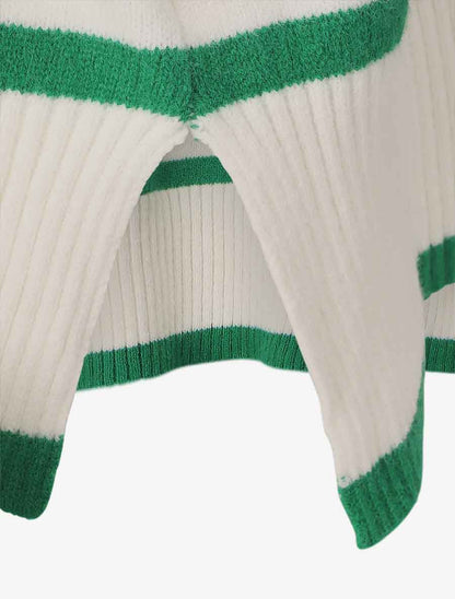 Pull ample rayé à col V - Vert - 3