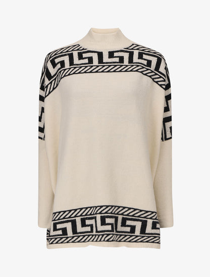 Pull oversize à motif grecque - Blanc - 2