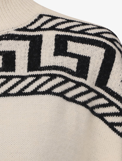 Pull oversize à motif grecque - Blanc - 4