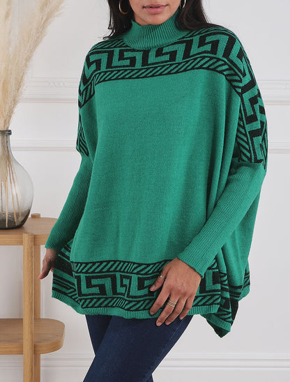 Pull oversize à motif grecque - Vert - 1
