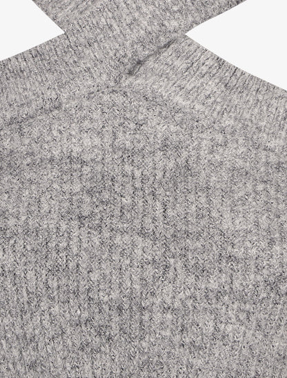 Pull uni à épaule ajourée - Gris - 3