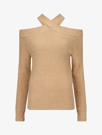 Pull uni à épaule ajourée - Camel - 1