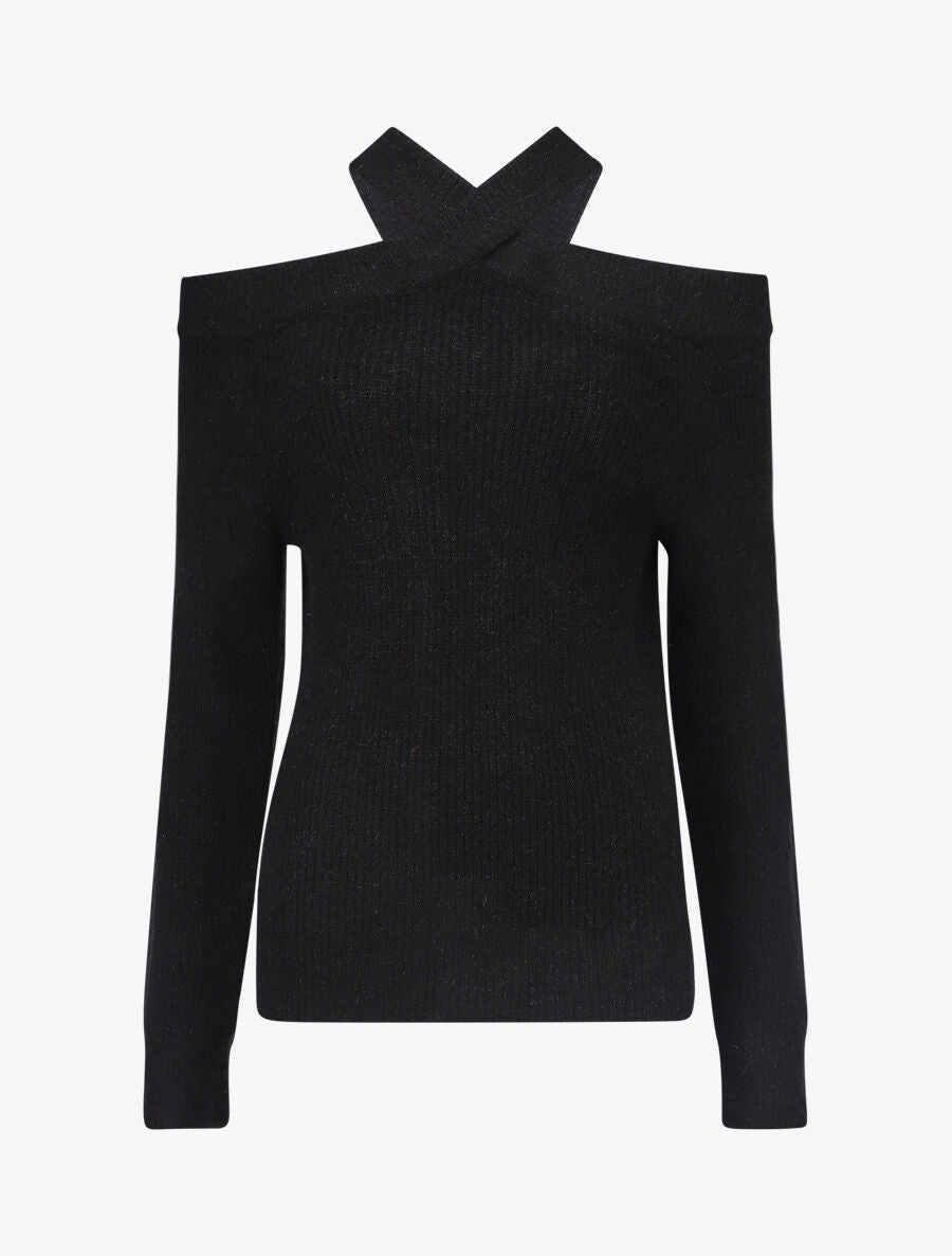 Pull uni à épaule ajourée - Noir - 4