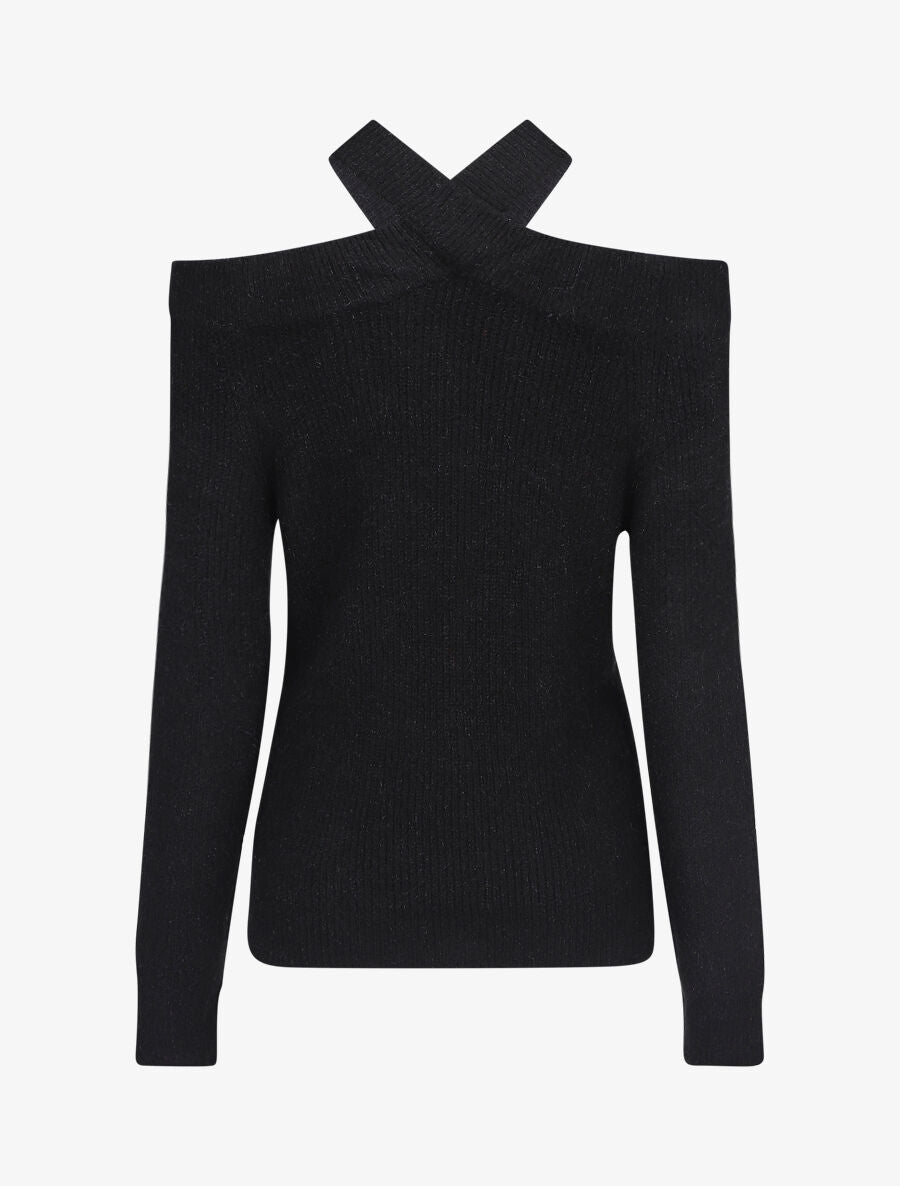 Pull uni à épaule ajourée - Noir - 2