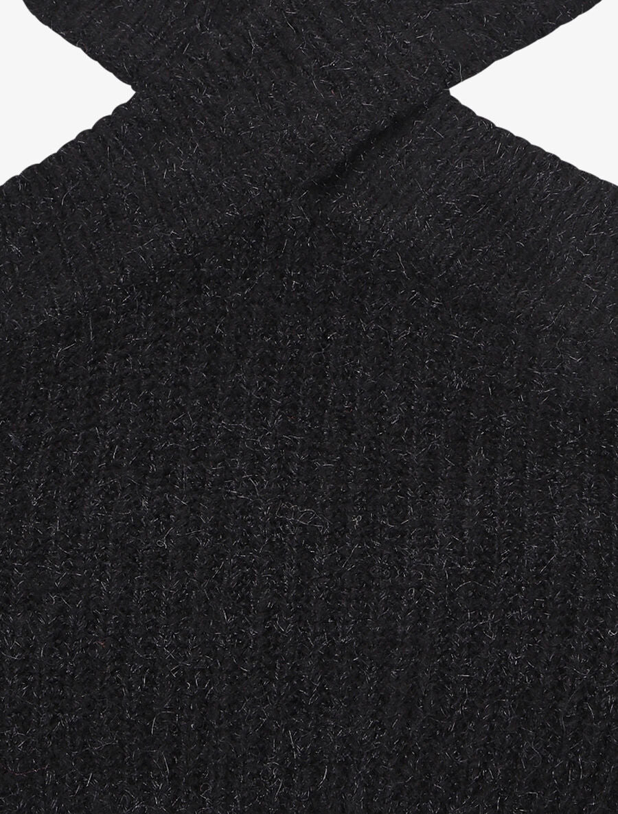 Pull uni à épaule ajourée - Noir - 3