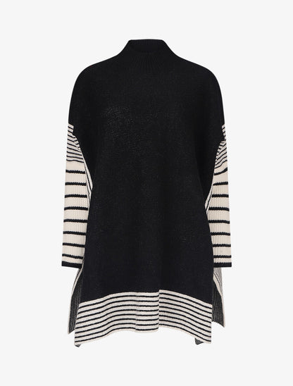 Pull carré oversize à bords rayés - Noir - 2