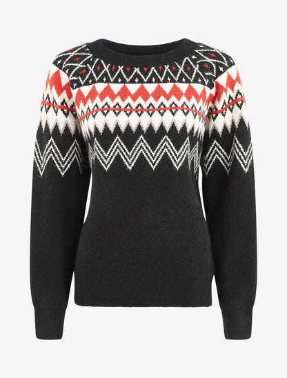 Pull col rond à motif jacquard - Noir - 1