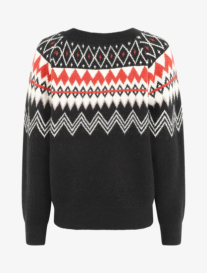 Pull col rond à motif jacquard - Noir - 2