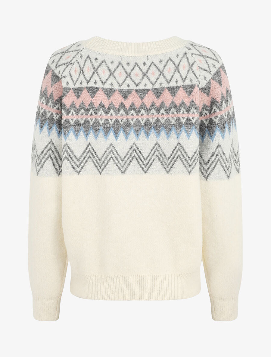 Pull col rond à motif jacquard - Blanc - 2