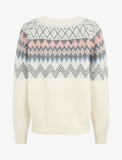 Pull col rond à motif jacquard - Blanc - 2