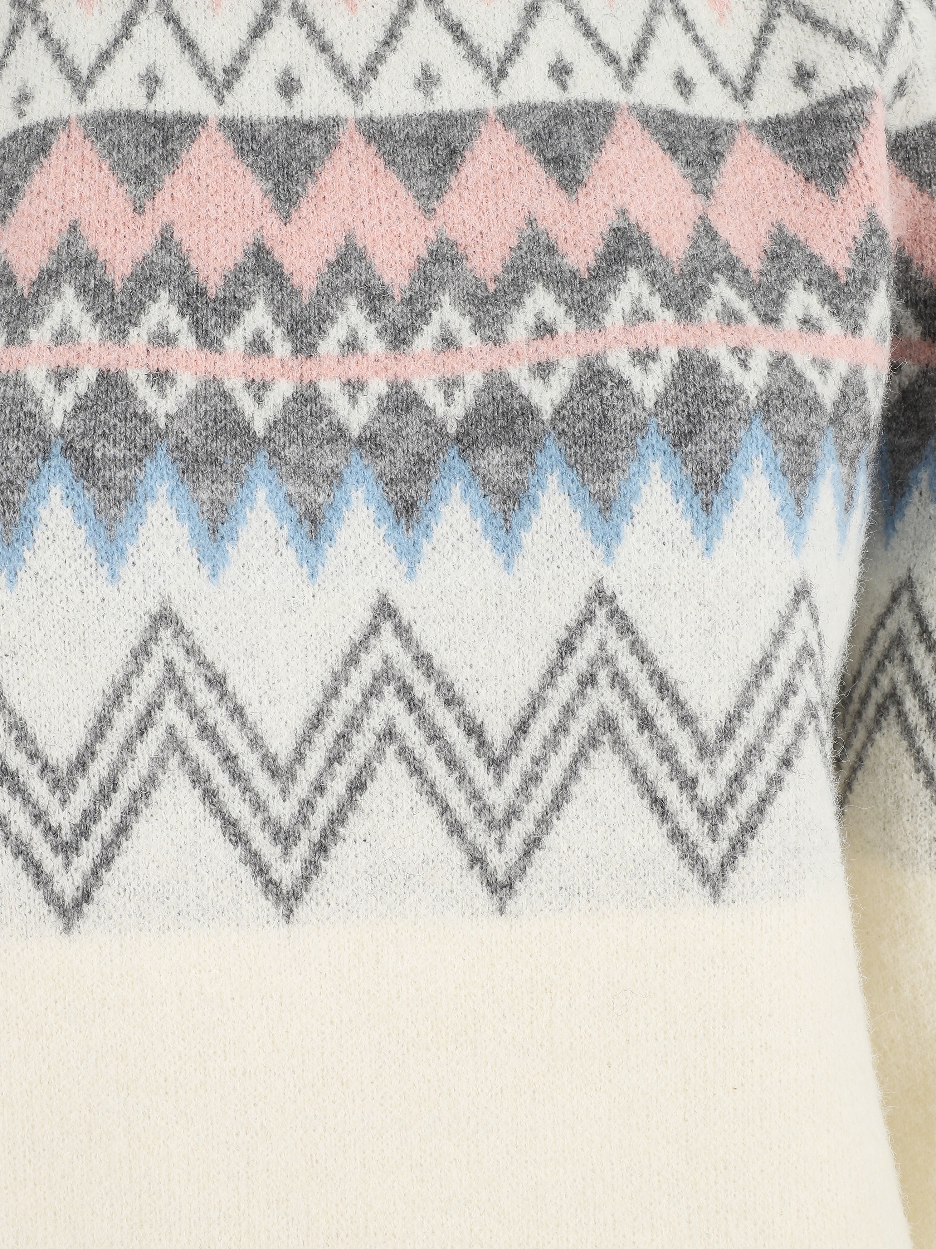 Pull col rond à motif jacquard - Blanc - 3