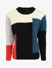 Pull col rond à motif quadrillé - Noir - 1