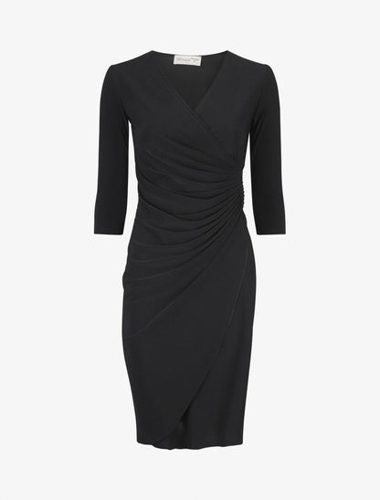 Robe unie drapée style portefeuille - Noir - 1