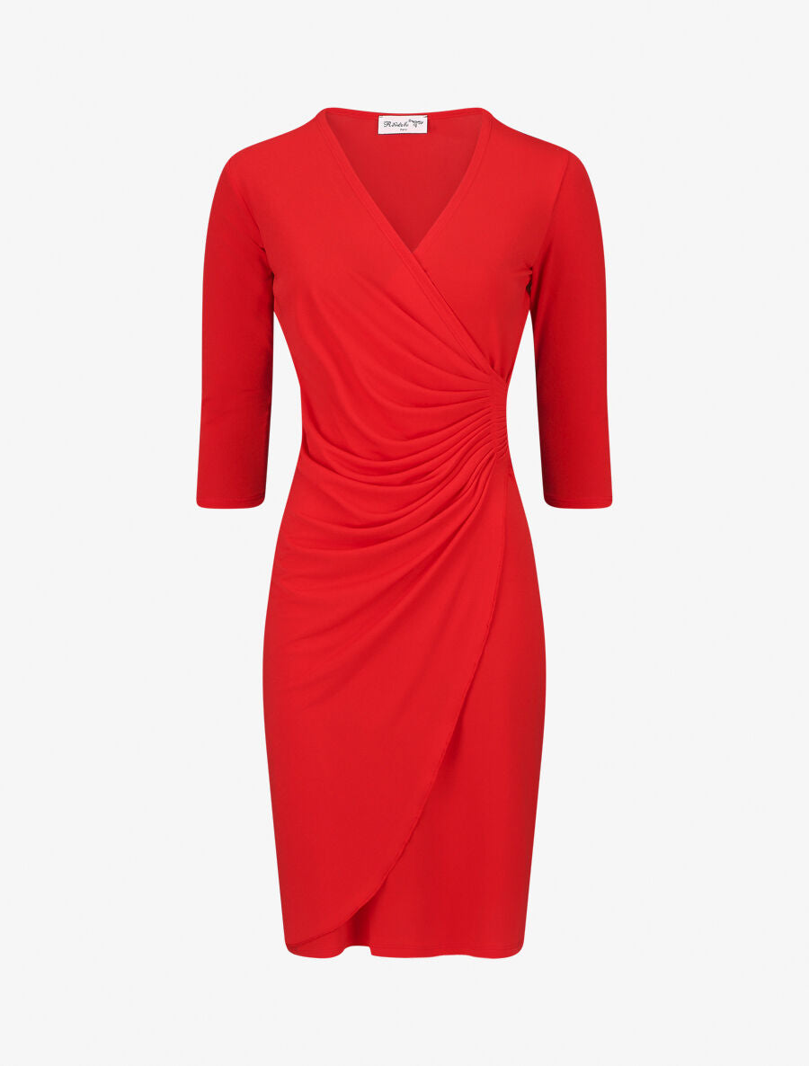 Robe unie drapée style portefeuille - Rouge - 5