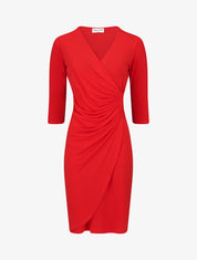 Robe unie drapée style portefeuille - Rouge - 5