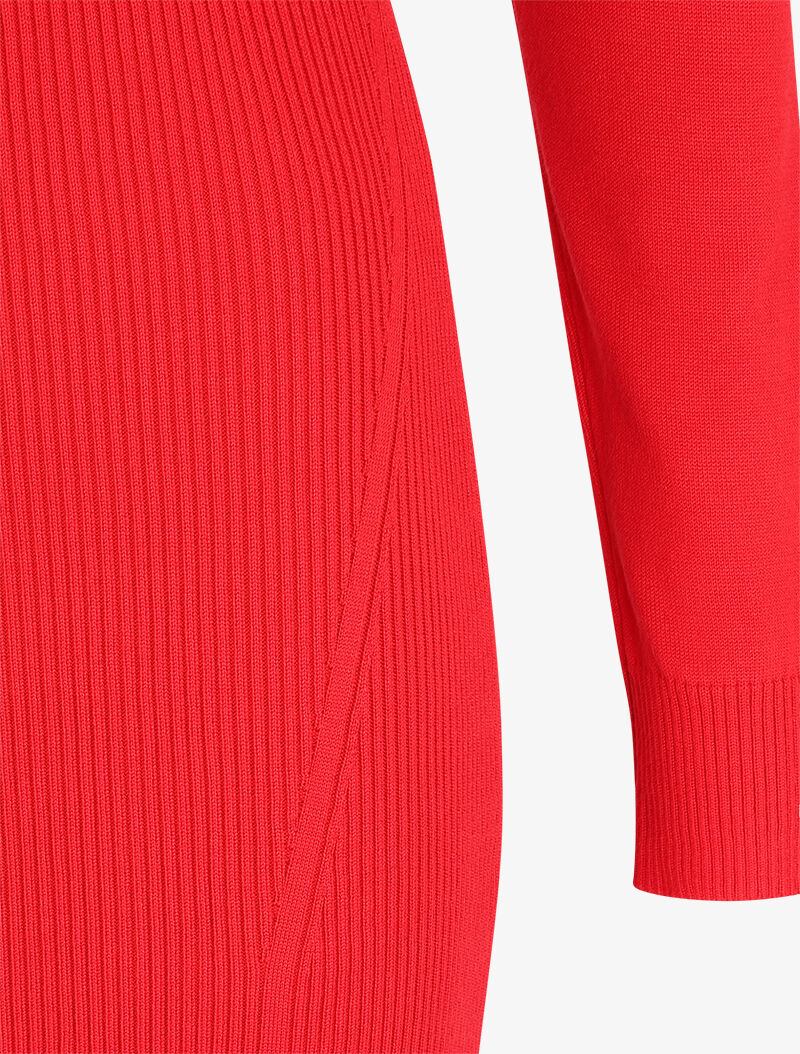 Robe pull côtelée à motifs triangles sur la poitrine - Rouge - 3