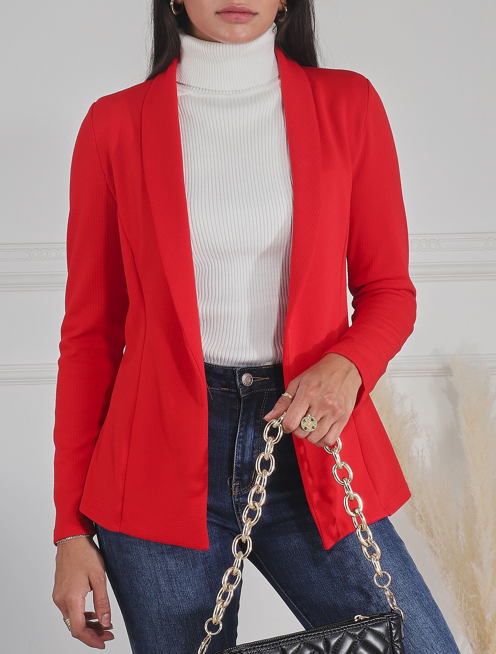 Veste fluide unie - Rouge - 4