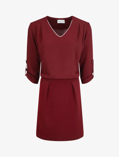 Robe droite imprimé graphique bi-matière - Bordeaux - 5